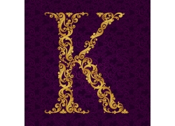金色时尚花纹字母K