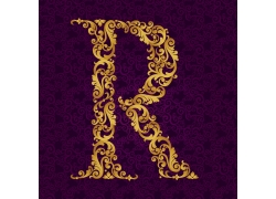 巴洛克金色花纹字母R