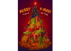 圣诞树与礼物插画