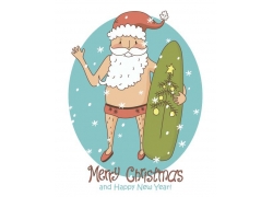抱着滑板的圣诞老人插画