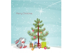 圣诞树与卡通兔子