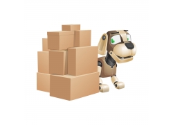 一堆箱子和小狗机器人