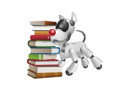 卡通小狗机器人与书本