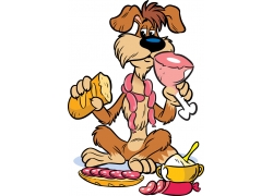 在吃食物的卡通狗