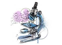 手绘涂鸦显微镜与化学公式