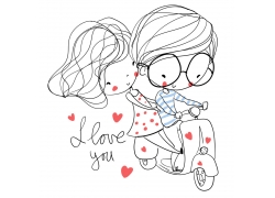 Sketches of cute little boy with girl and romantic couple (3