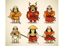 Set of Ninja poses in kimono