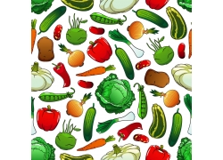 手绘卡通蔬菜无缝背景