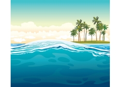 卡通海岸椰树风景