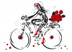玫瑰花单车美女