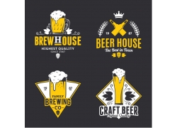 白色和黄色复古啤酒标志，图标和设计